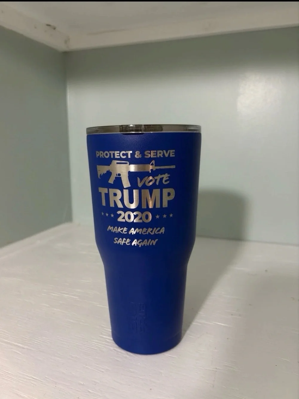 BLUE 24 OZ Tumbler - TRUMP 2020 PROTECT & SERVE MAKE AMERICA SAFE AGAIN-Engraved